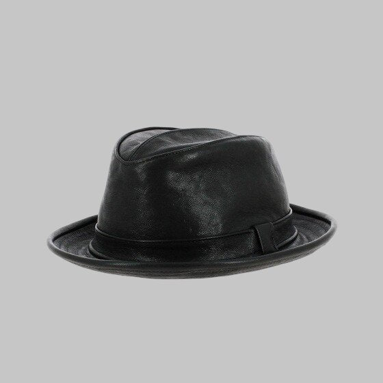 Men Trendy Black Leather Trilby Hat