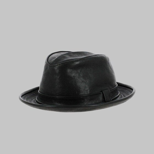 Men Trendy Black Leather Trilby Hat