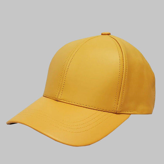 Men Yellow Real Leather Baseball Cap