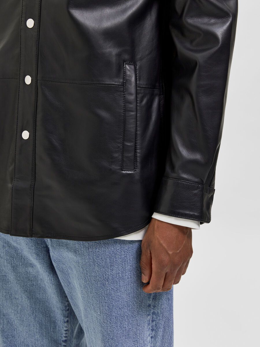Men's Black Leather Full Sleeves Shirt