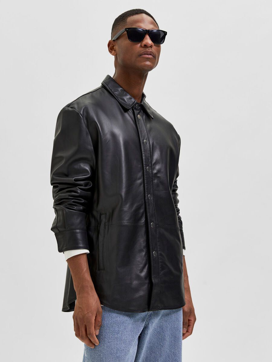 Men's Black Leather Full Sleeves Shirt