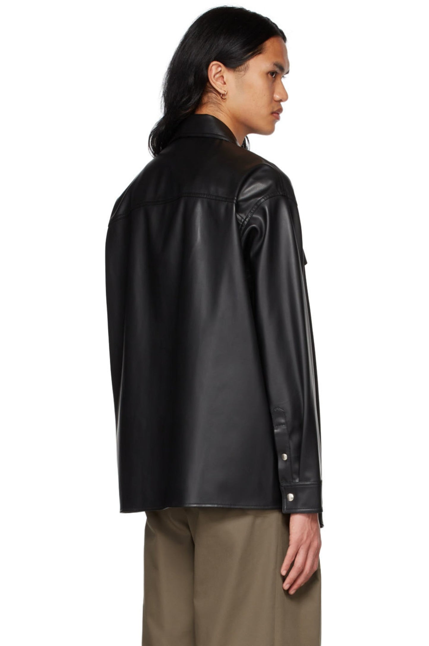 Men's Black Leather Full Sleeves Oversized Shirt