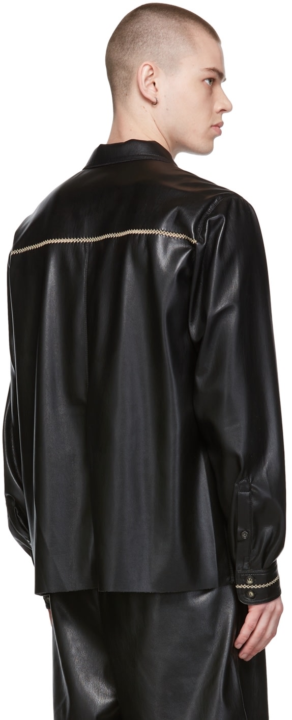 Men’s Black Leather Full Sleeves Shirt Lace Pocket
