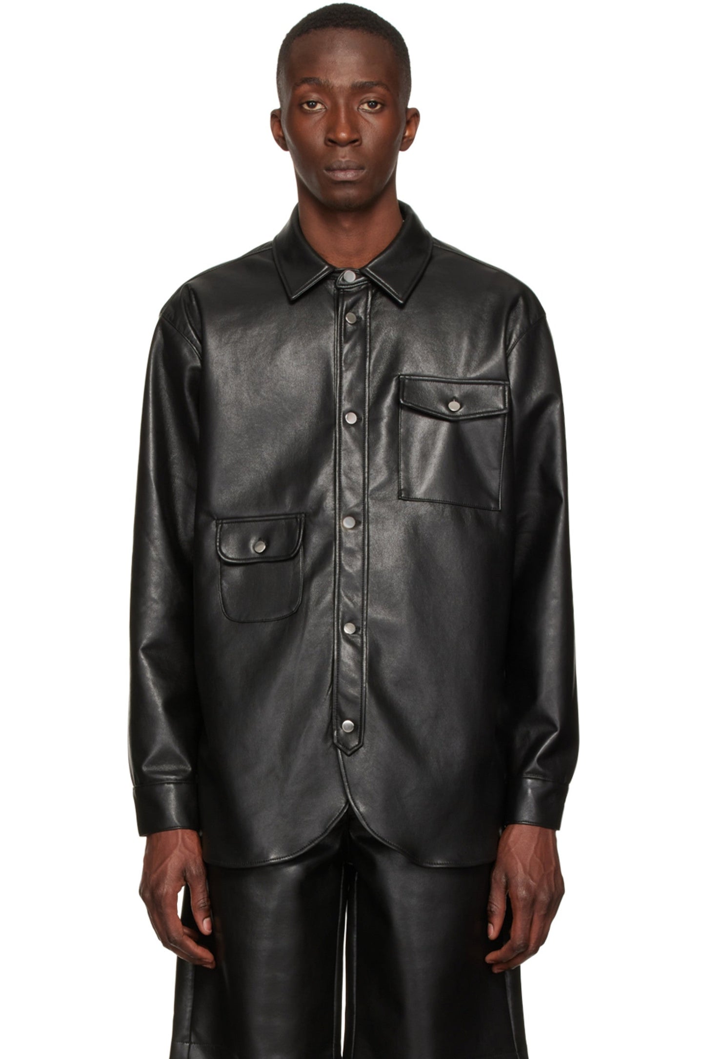 Men’s Trendy Black Leather Shirt Full Sleeves