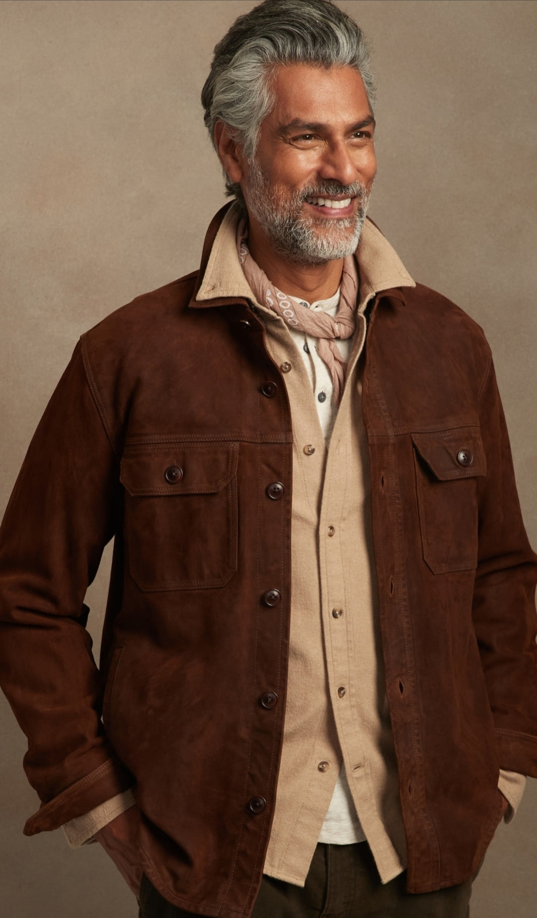 Men's Brown Suede Leather Full Sleeves Shirt