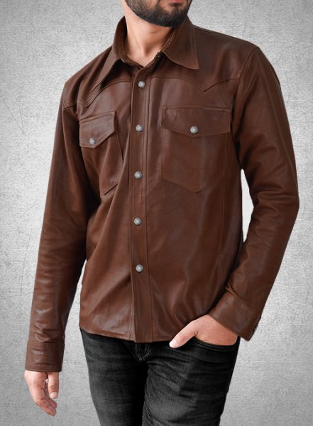 Men's Chocolate Brown Leather Full Sleeves Shirt