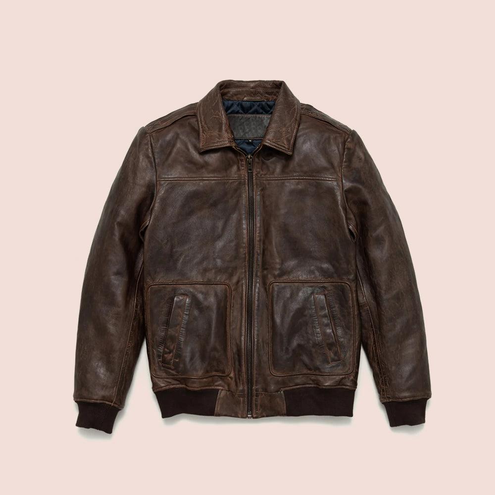 Men's Vintage Lambskin A2 Brown Leather Bomber Jacket