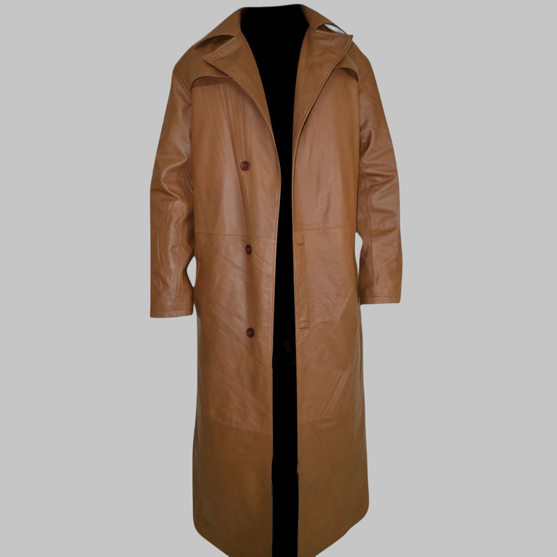 Men's Classic Light Brown Genuine Leather Trench Coat
