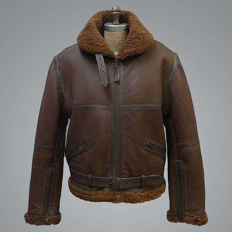 Mens B3 Aviator RAF Shearling Flight Bomber Jacket