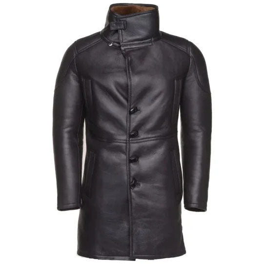 Men's Black Real Sheepskin Shearling Leather Trench Coat