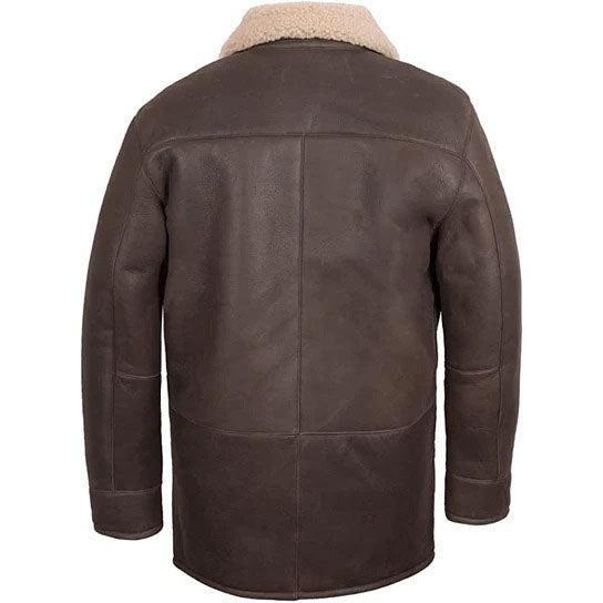 Mens Brown Vintage Leather Shearling Sheepskin Coat