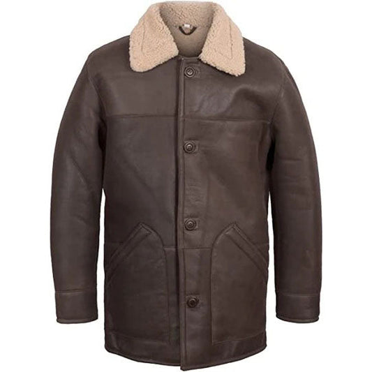 Men's Brown Vintage Leather Shearling Sheepskin Coat