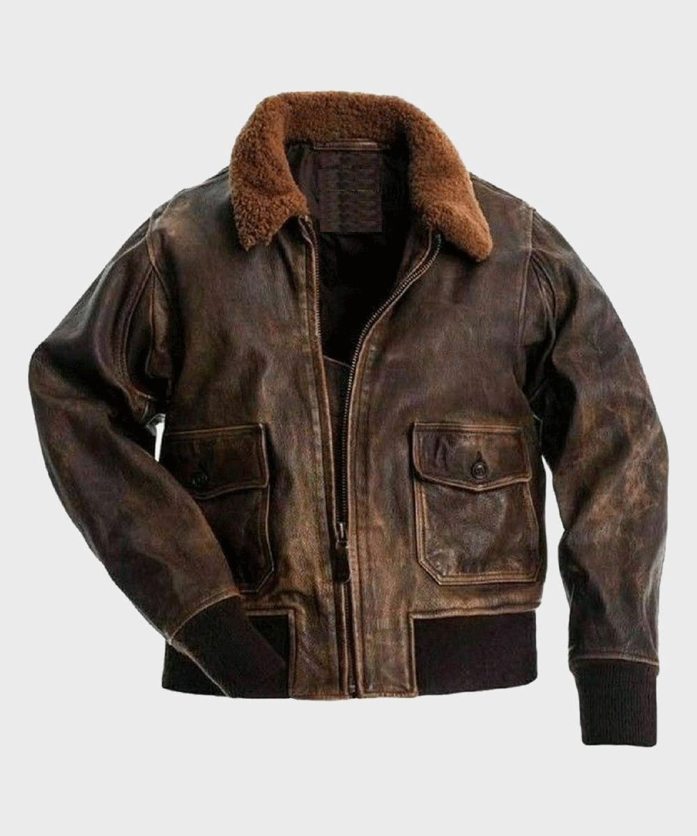 Men's Distressed Brown Flight Bomber Leather Jacket