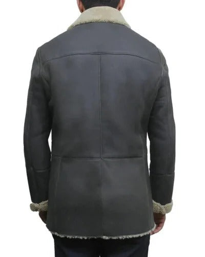 Mens Grey Unique Shearling Sheepskin Leather Fur Coat