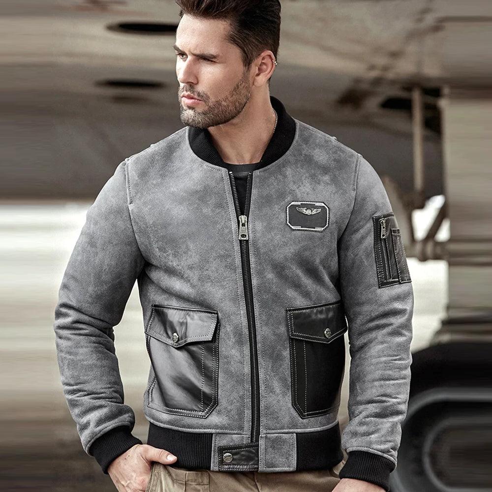 A2 Airforce Shearling Sheepskin Motorcycle Leather Bomber Jacket