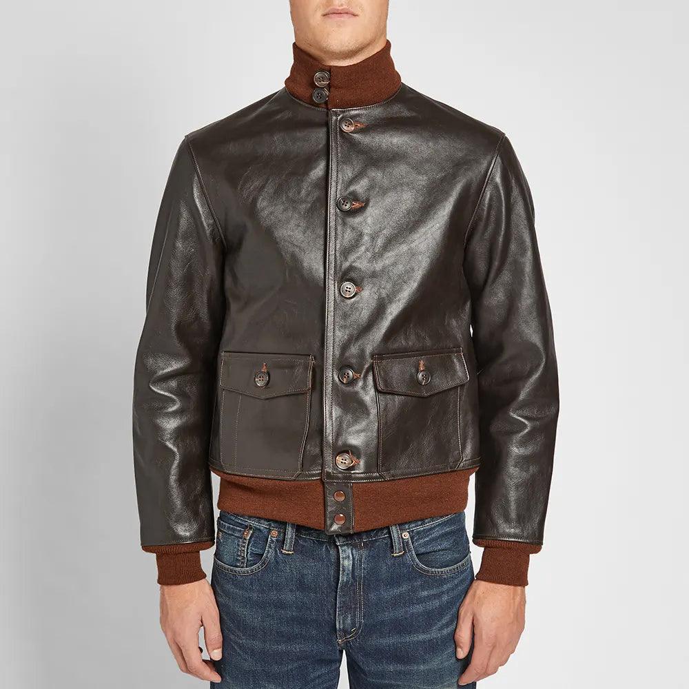 Men's Vintage Brown A-1 Flight Leather Bomber Jacket