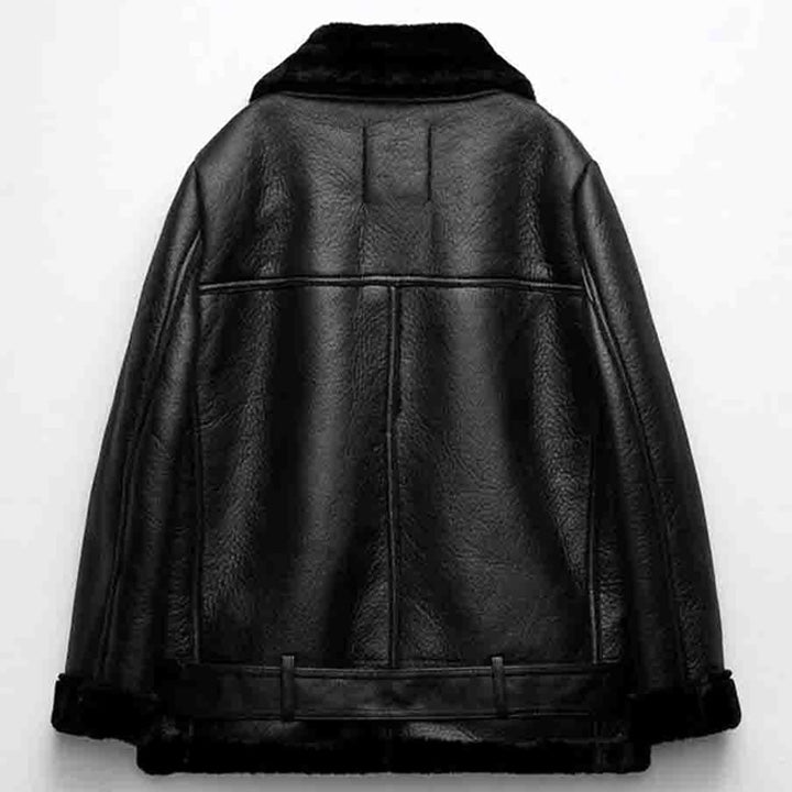 New Women's Sheepskin Leather Biker Jacket with Belt