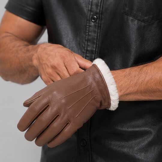 Brown Leather Glove with Faux Fur Lining