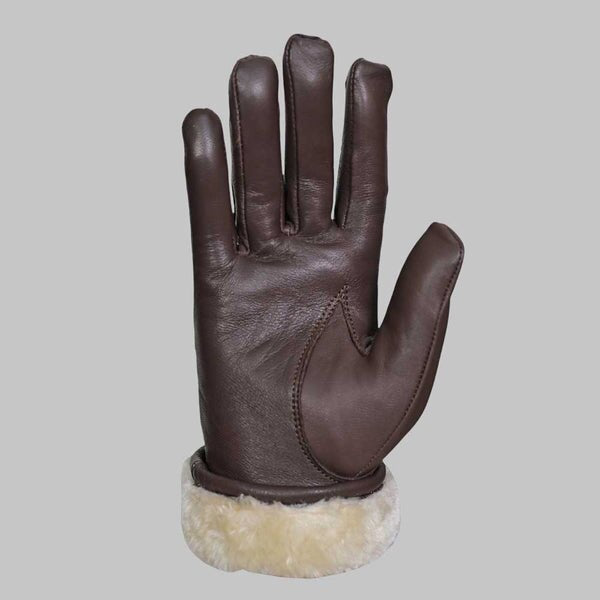 Dark Brown Leather Glove with Faux Fur Lining