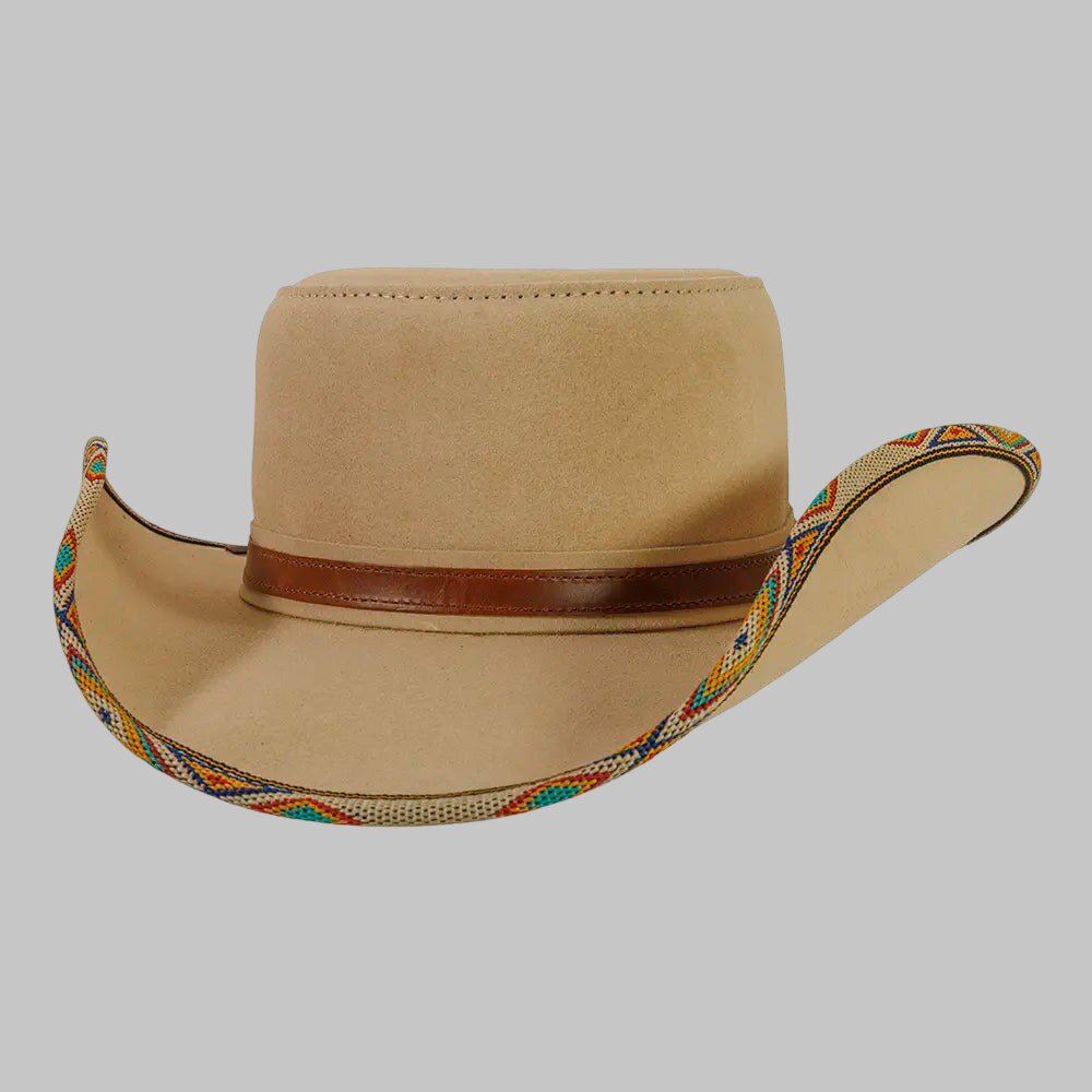 Men Beige Genuine Suede Leather Cowboy Hat