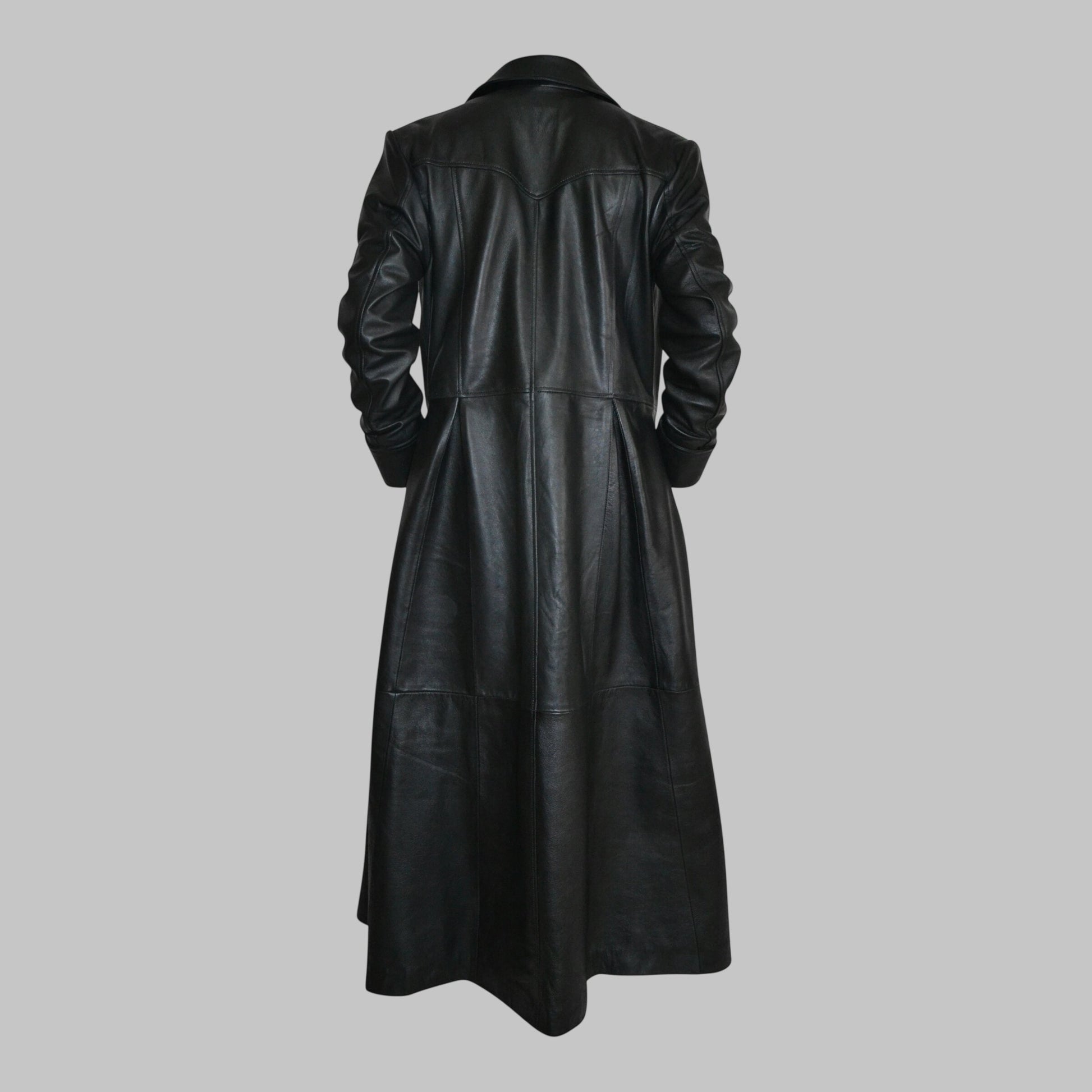 Men Black Slim Fit Genuine Leather Double Breasted Trench Coat