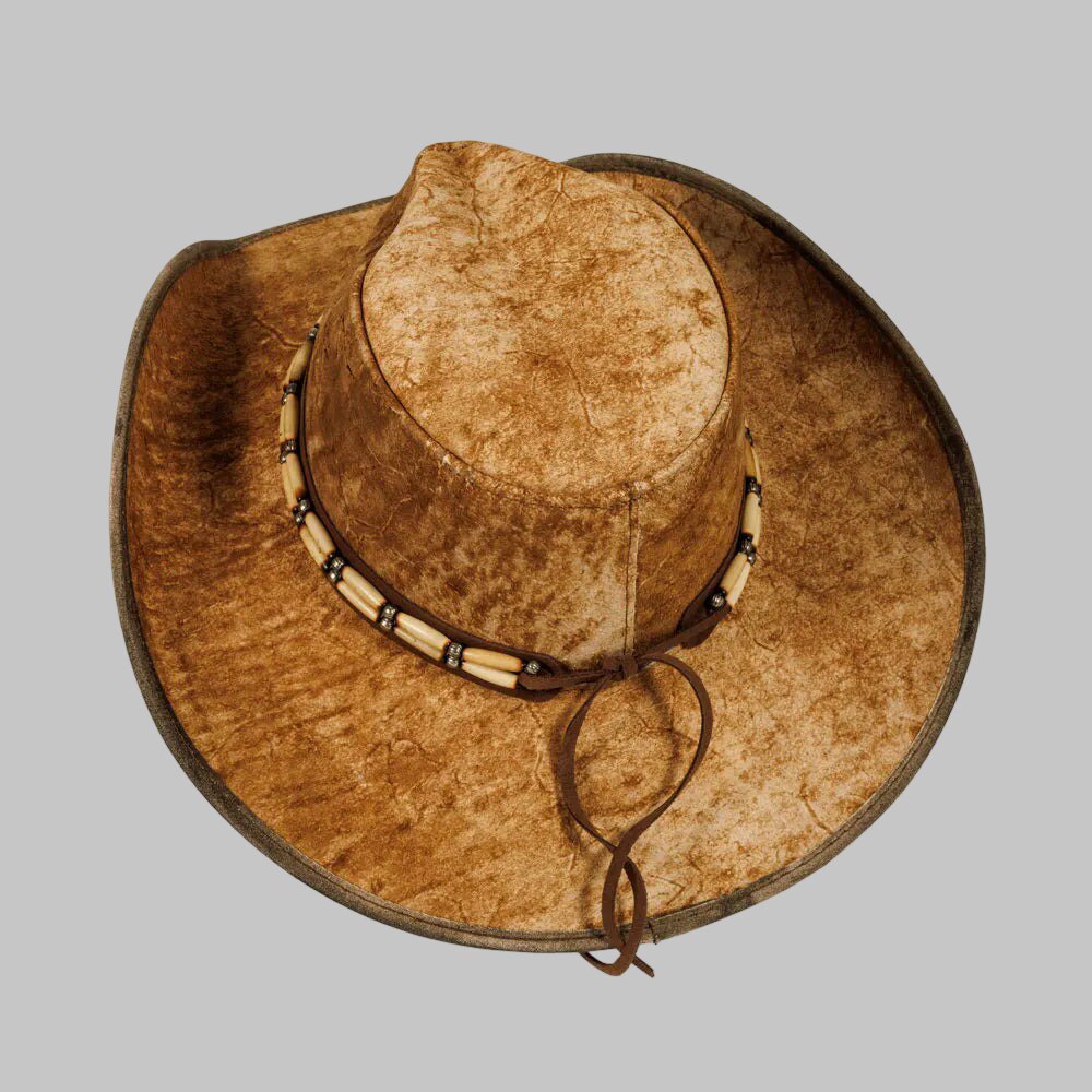 Men Brown Distressed Leather Outback Hat
