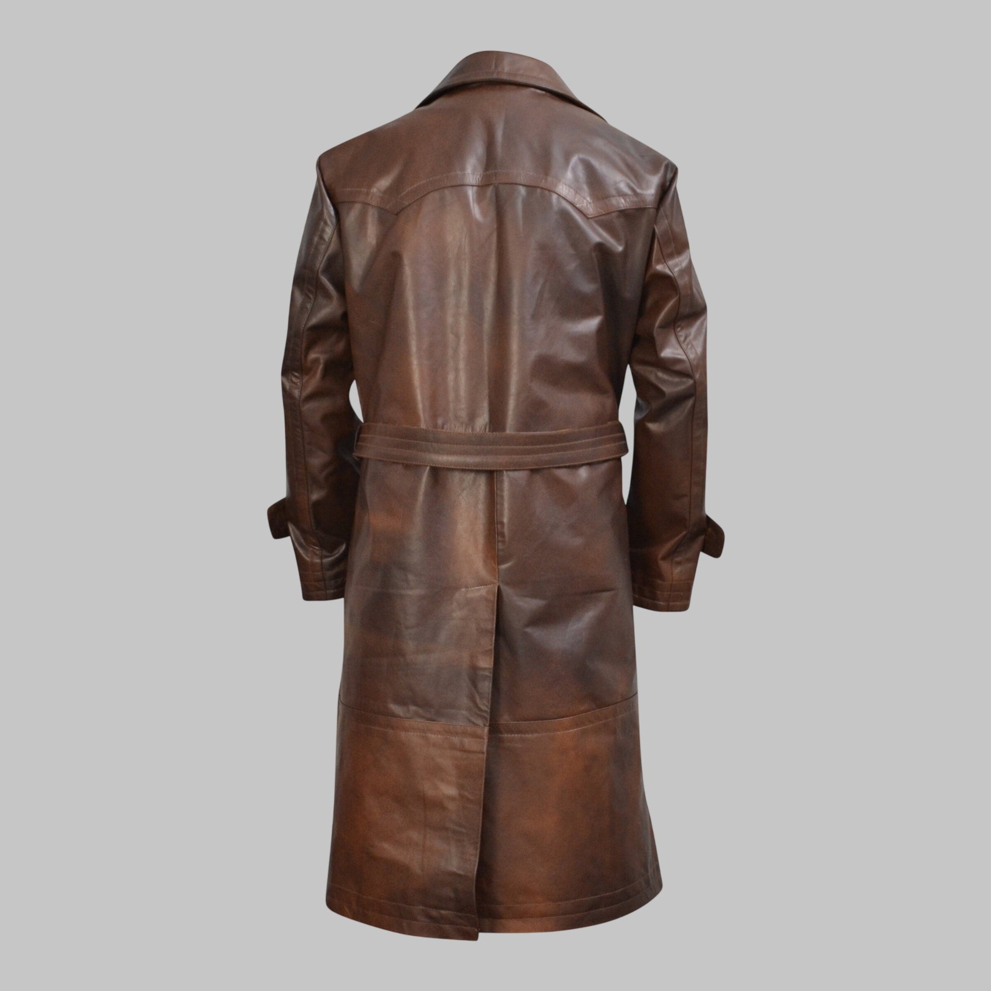 Men Brown Leather World War 1 Style Trench Coat