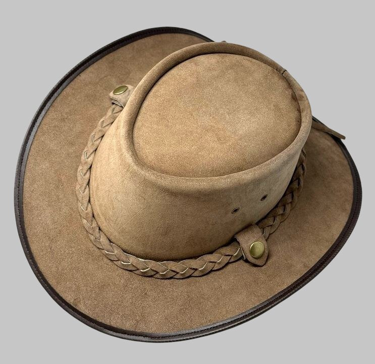 Men Camel Brown Leather Outback Hat