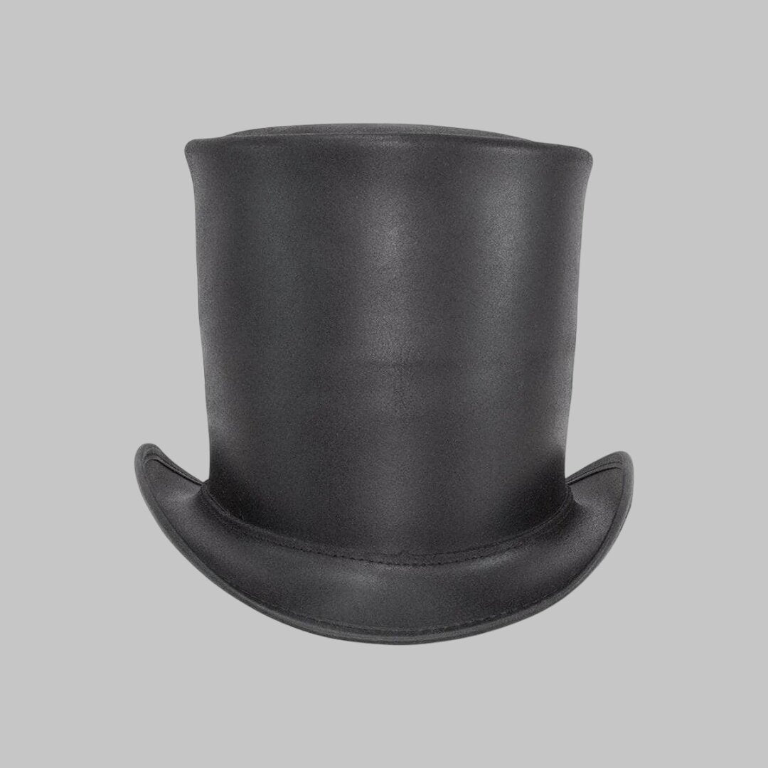 Men Long Black Leather Top Hat