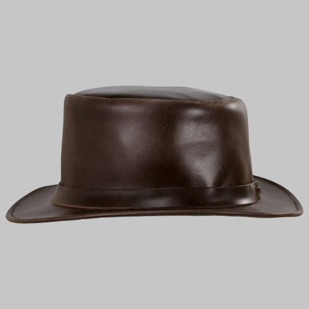 Men Stylish Dark Brown Leather Top Hat