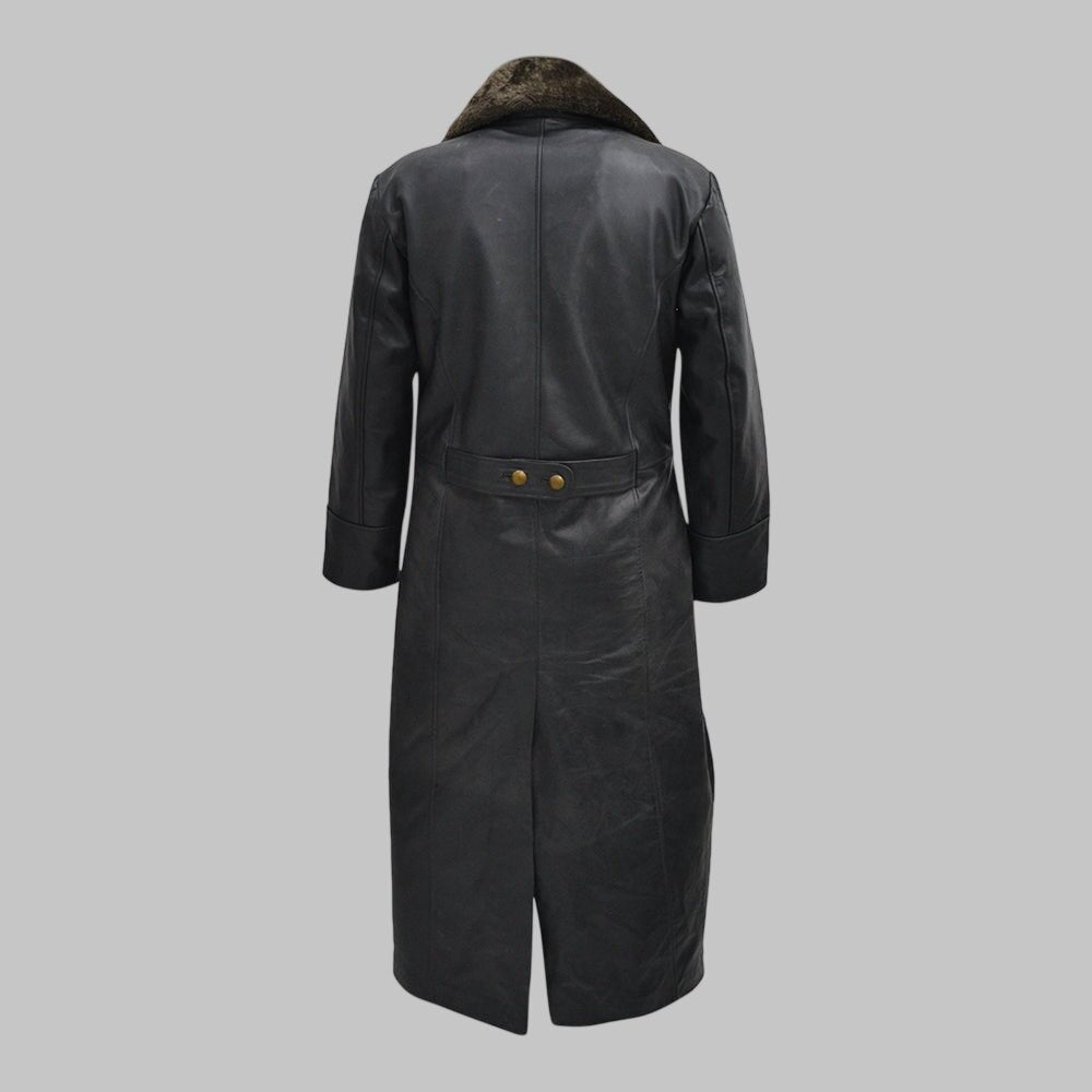 Men World War 2 Style Black Leather Trench Coat