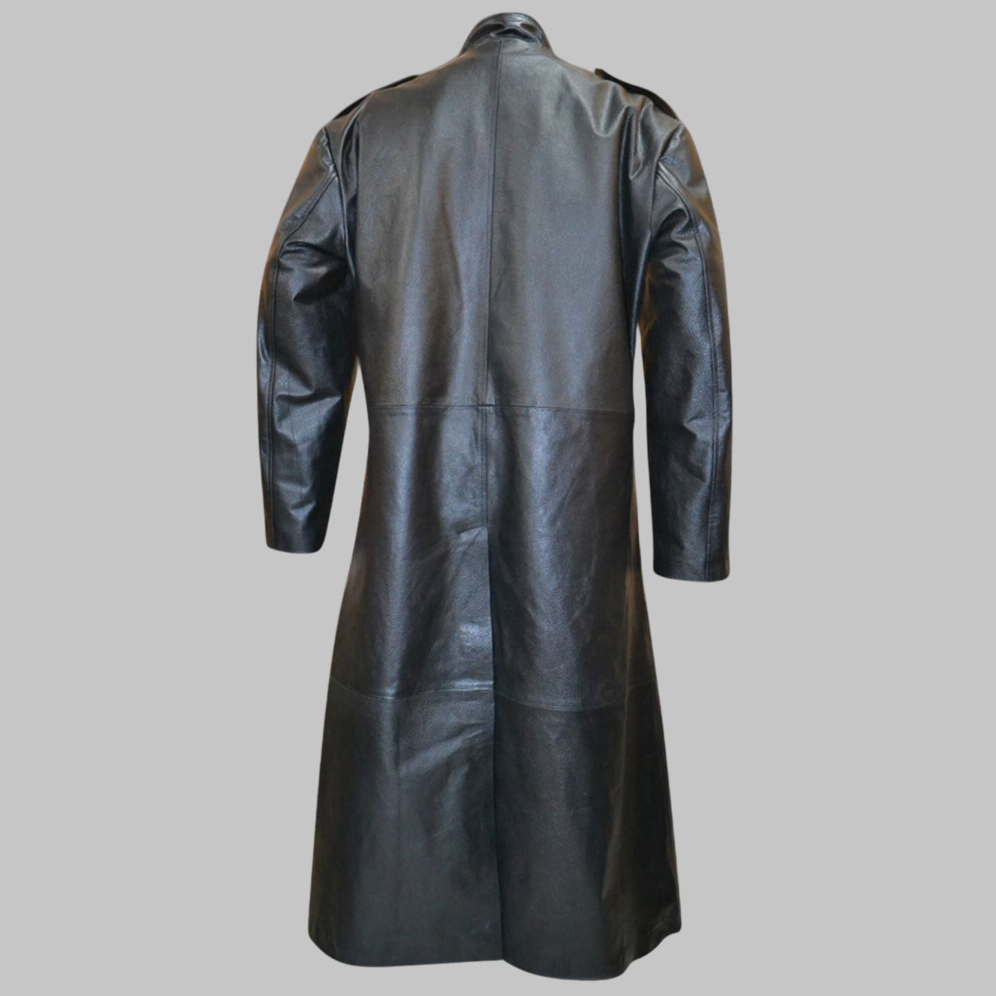 Men's Black Imperial Military Style Genuine Leather Trench Coat