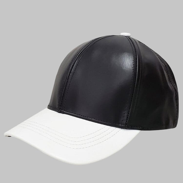 Premium Men Black and White Two Tone Leather Baseball Cap