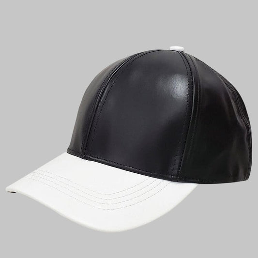 Premium Men Black and White Two Tone Leather Baseball Cap