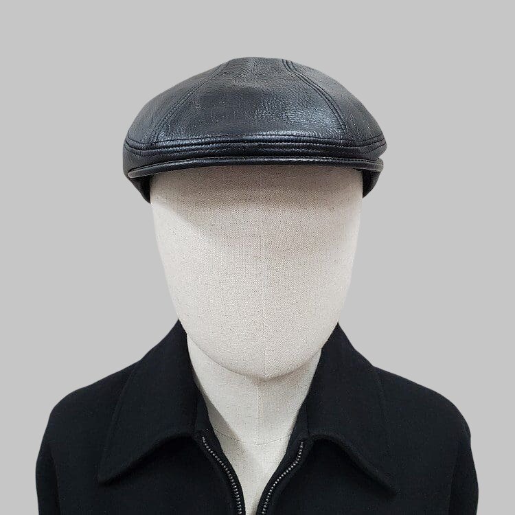 Men Black Real Leather Ivy Driver Cap