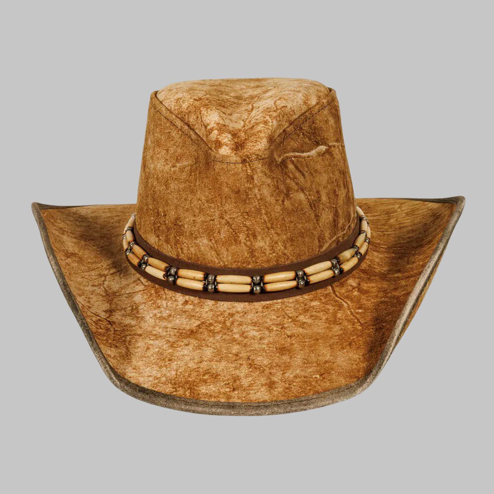 Men Brown Distressed Leather Outback Hat