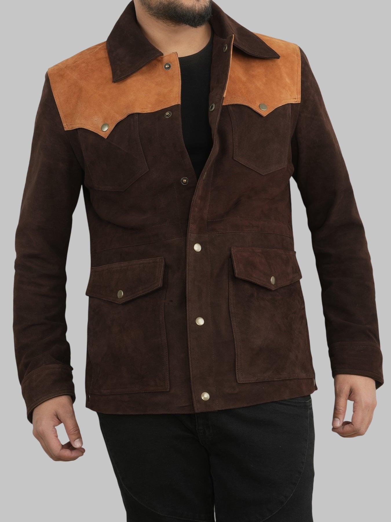 Men Brown Suede Cowboy Leather Jacket