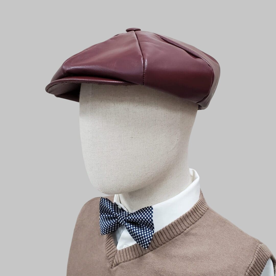 Men Burgundy Cowhide Real Leather Newsboy Cap