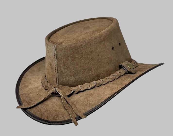 Men Camel Brown Leather Outback Hat