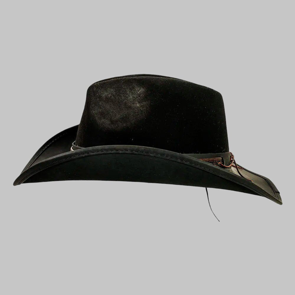 Men Classic Black Leather Cowboy Hat