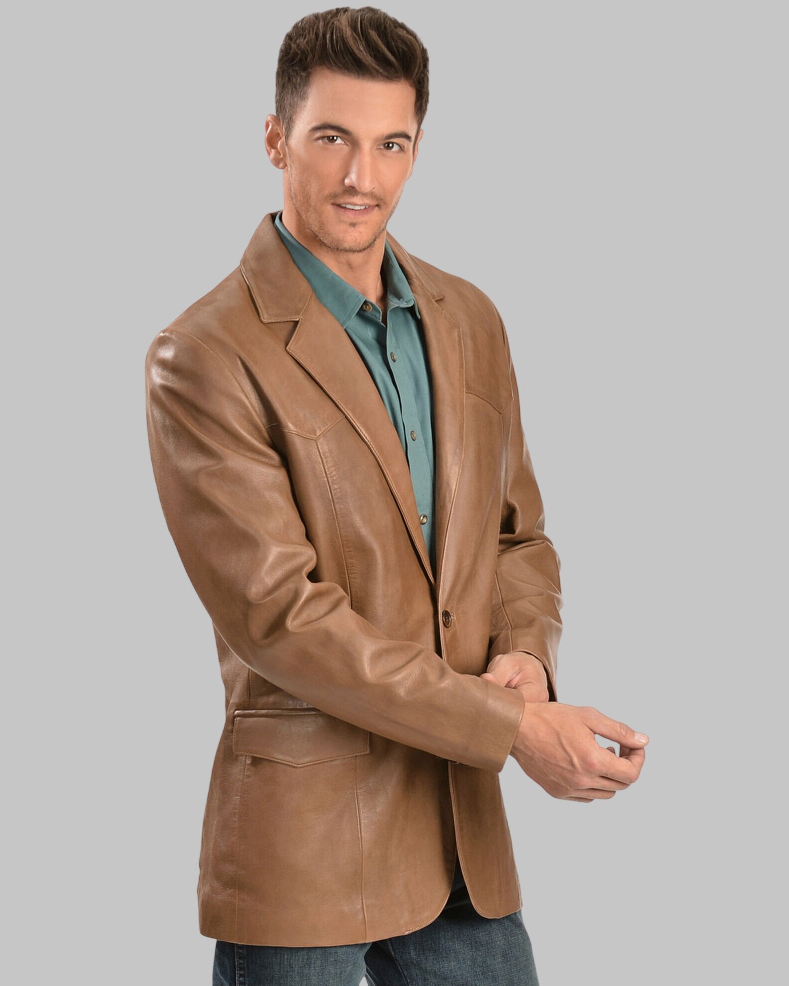 Men Classic Light Brown Leather Blazer