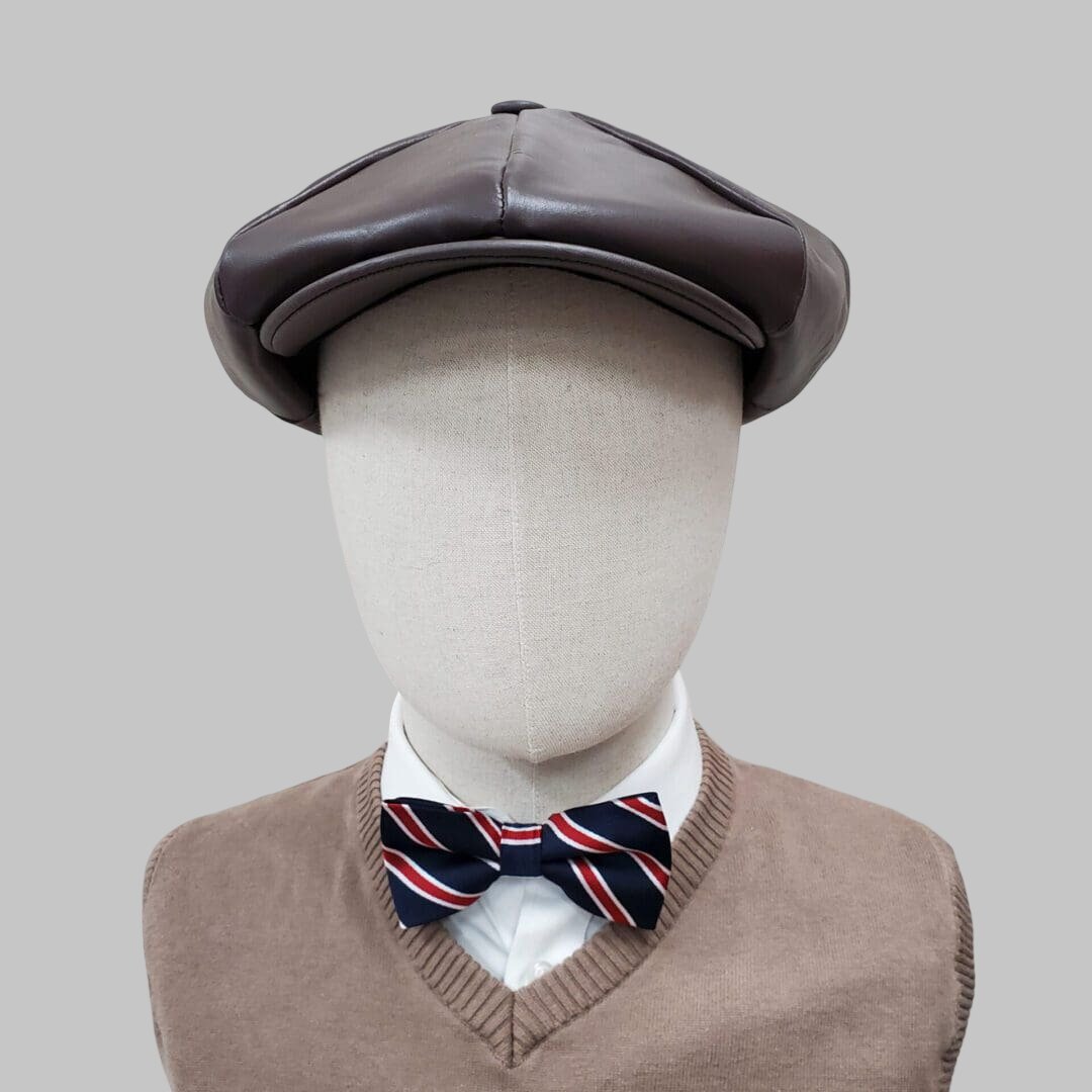 Men Dark Brown Cowhide Real Leather Newsboy Cap