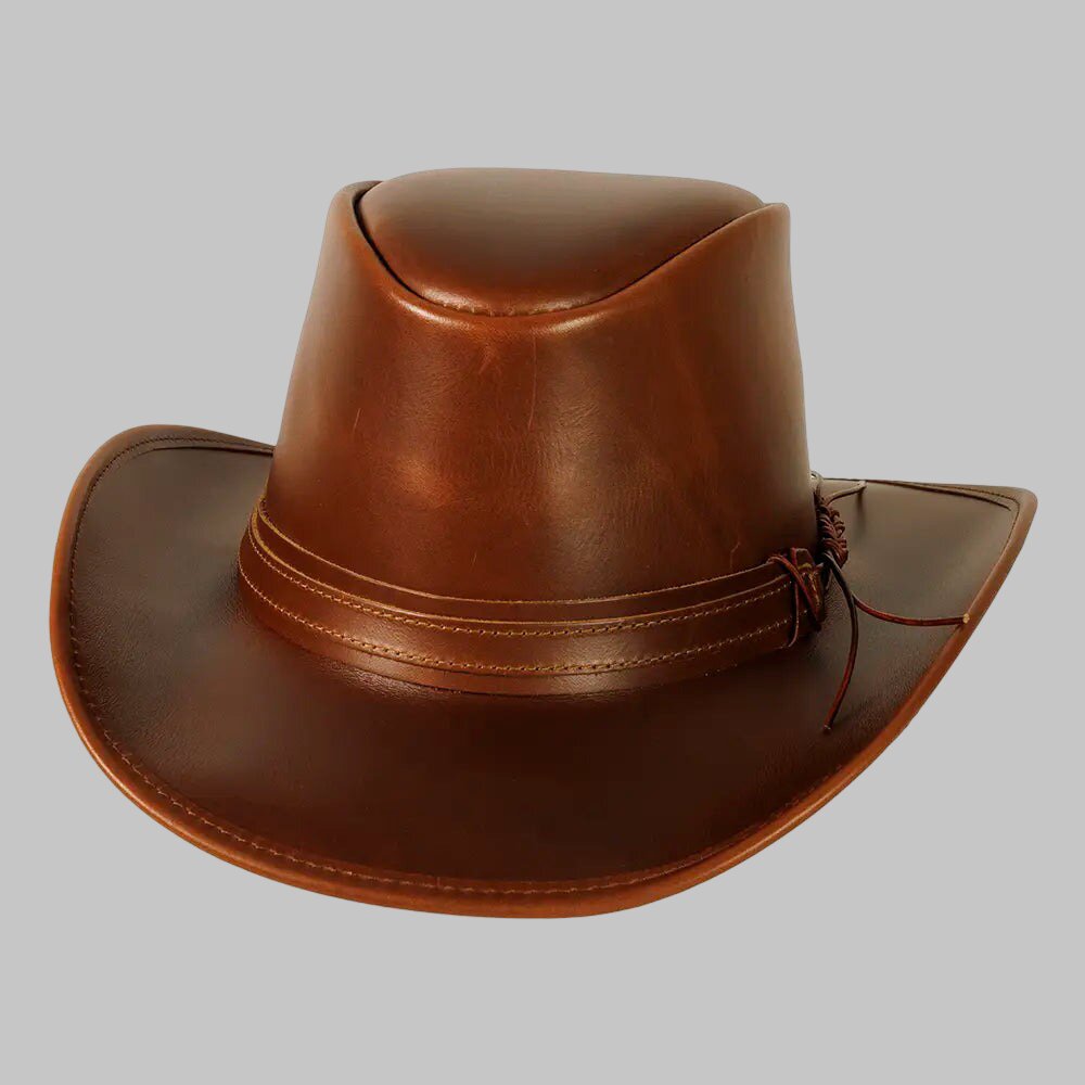 Men Dark Brown Leather Outback Cowboy Hat