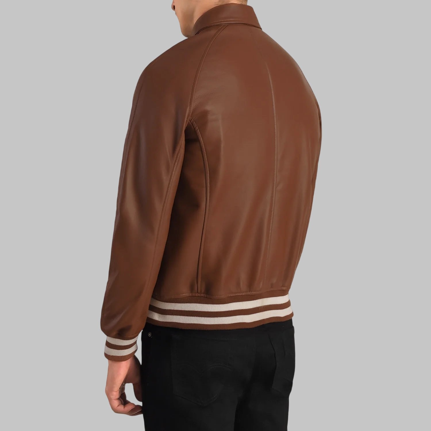 Men Dark Brown Leather Varsity Jacket