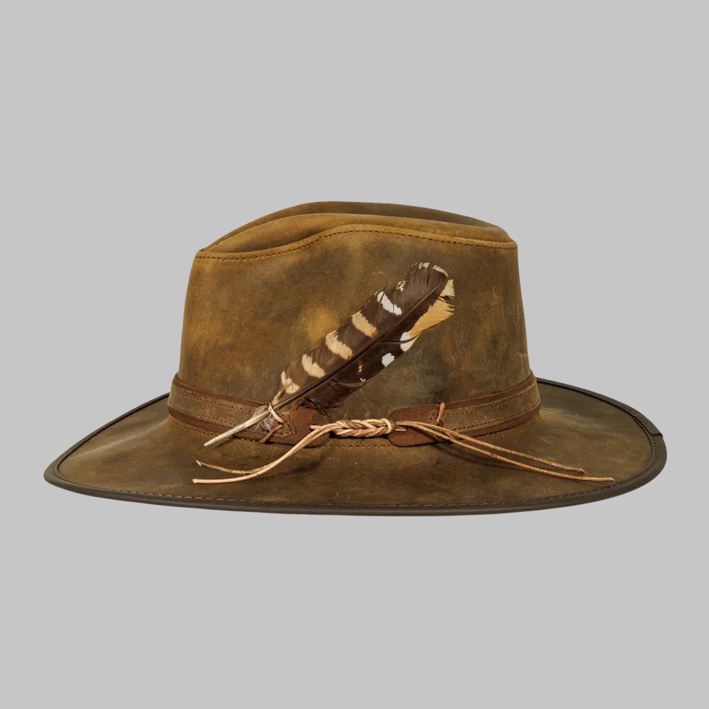 Men Distressed Brown Leather Cowboy Hat