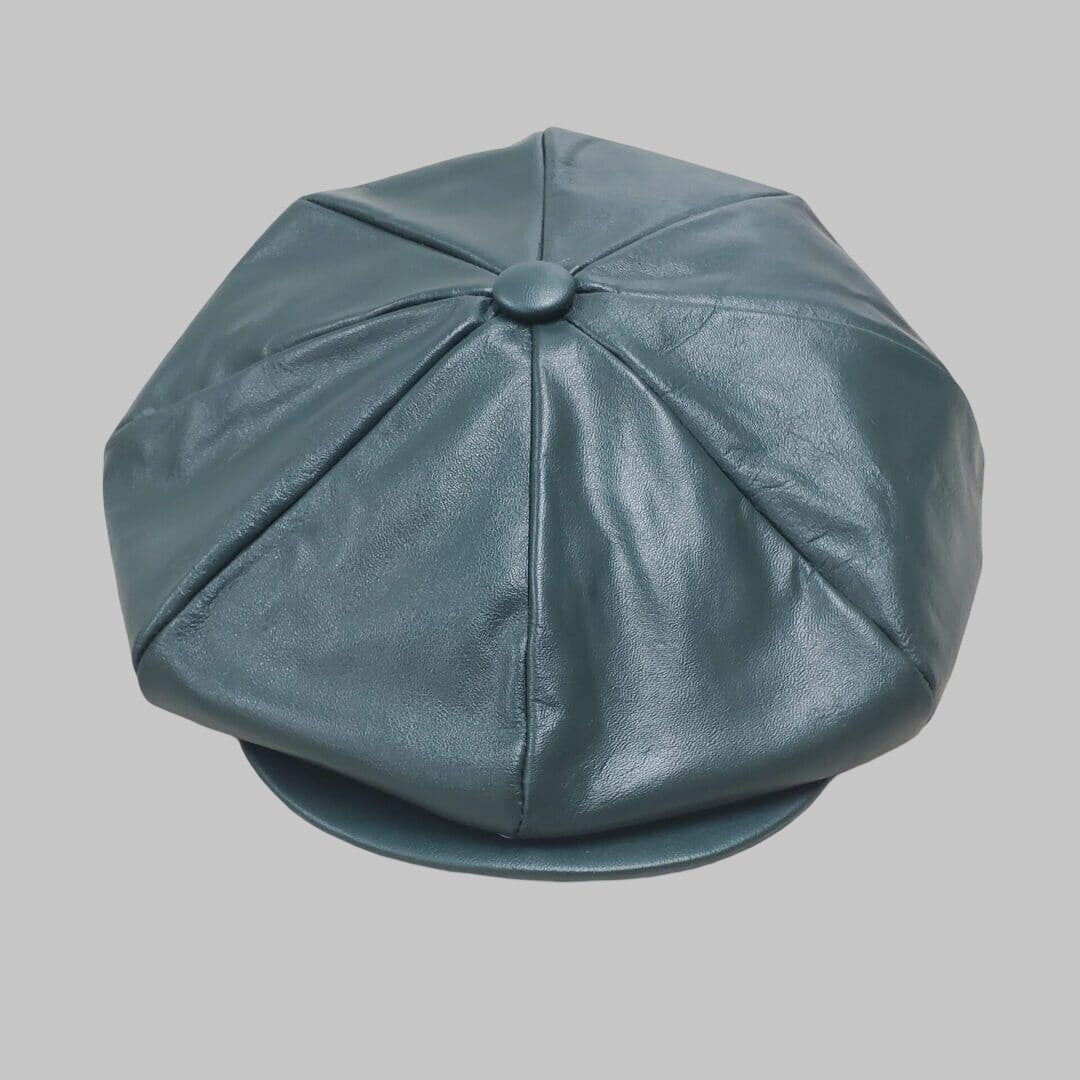 Men Hunter Green Real Leather Newsboy Cap