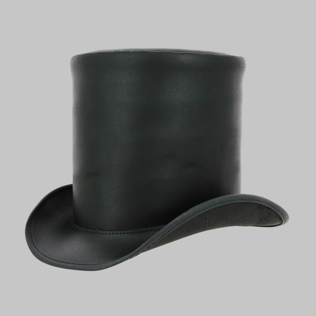 Men Long Black Leather Top Hat