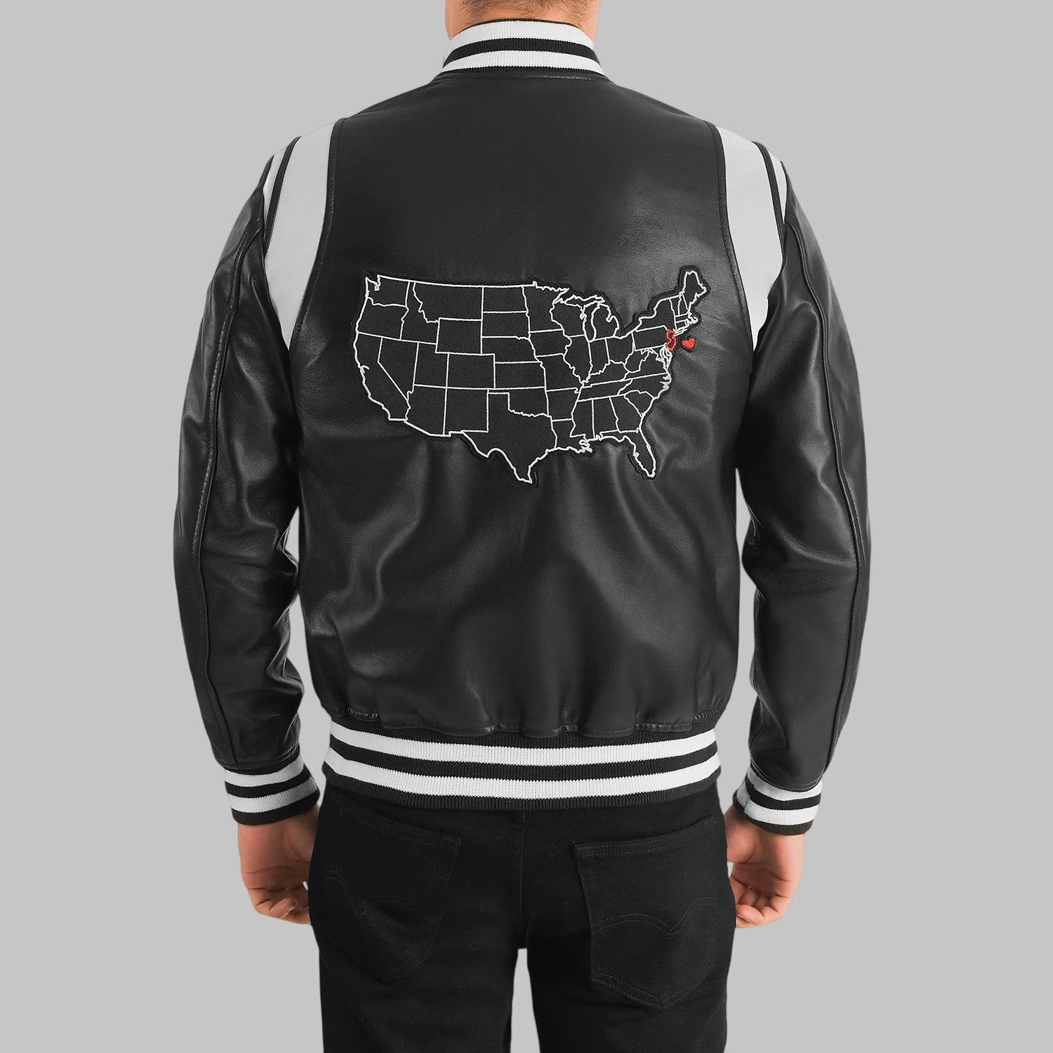 Men New Jersey Black Leather Varsity Jacket