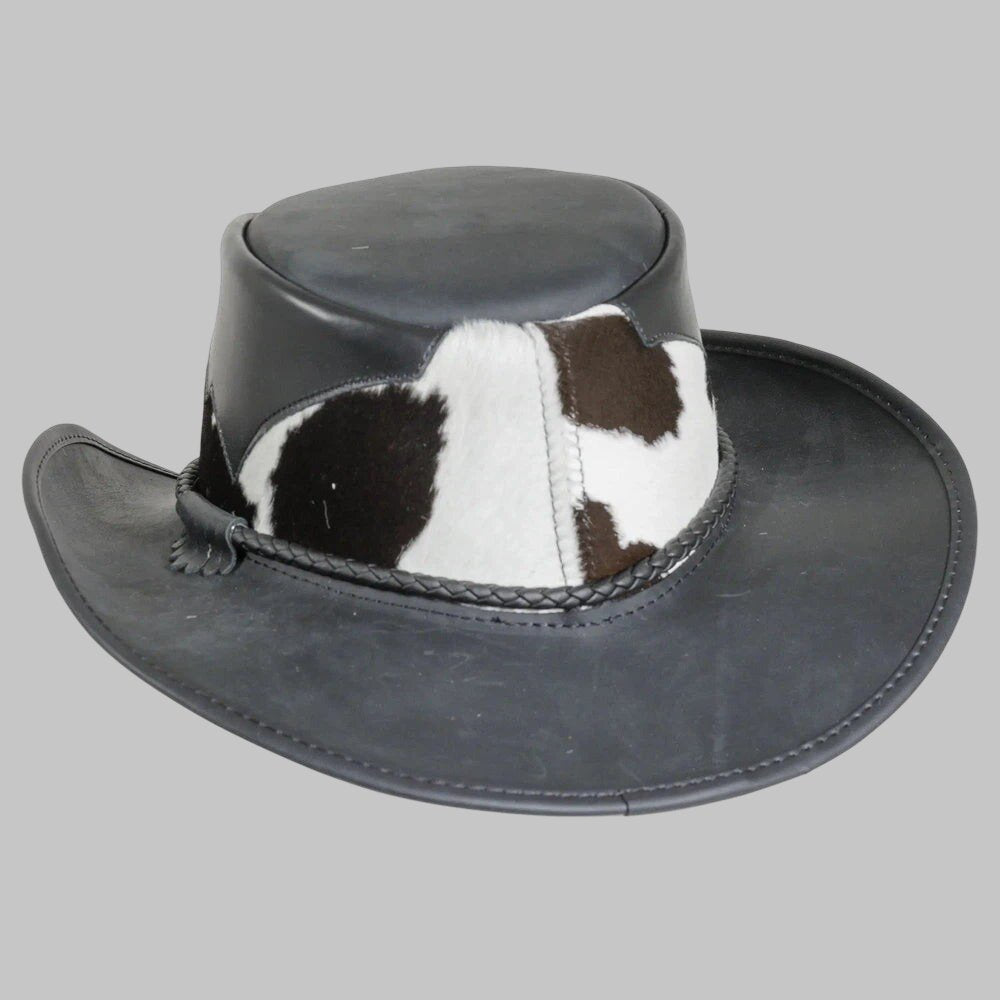 Men Premium Black Leather Cowboy Hat