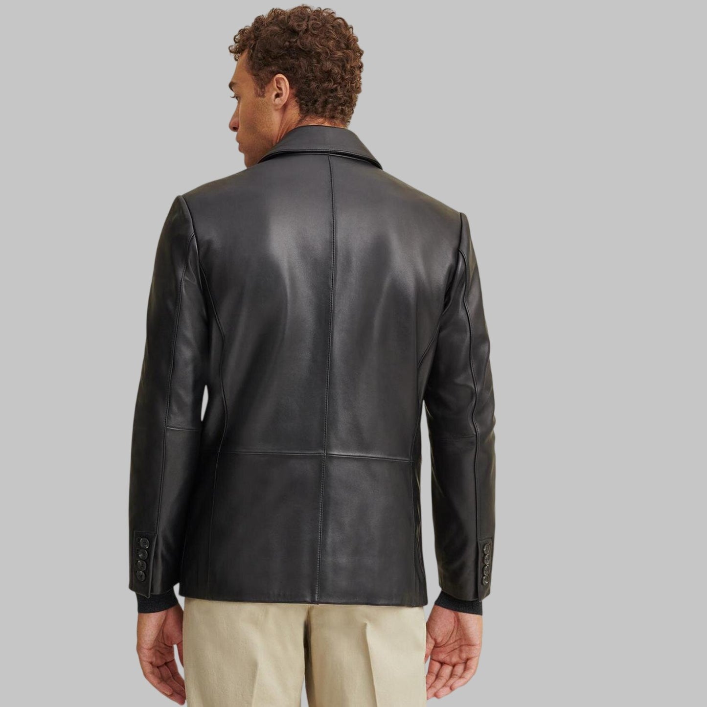 Men Premium Black Two Button Leather Blazer